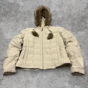 Vintage women's Y2K fur hooded puffer jacket